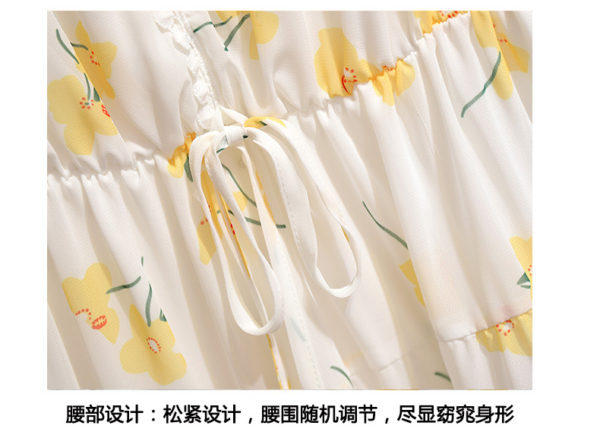 V-neck chiffon skirt waist slim floral dress