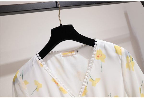 V-neck chiffon skirt waist slim floral dress