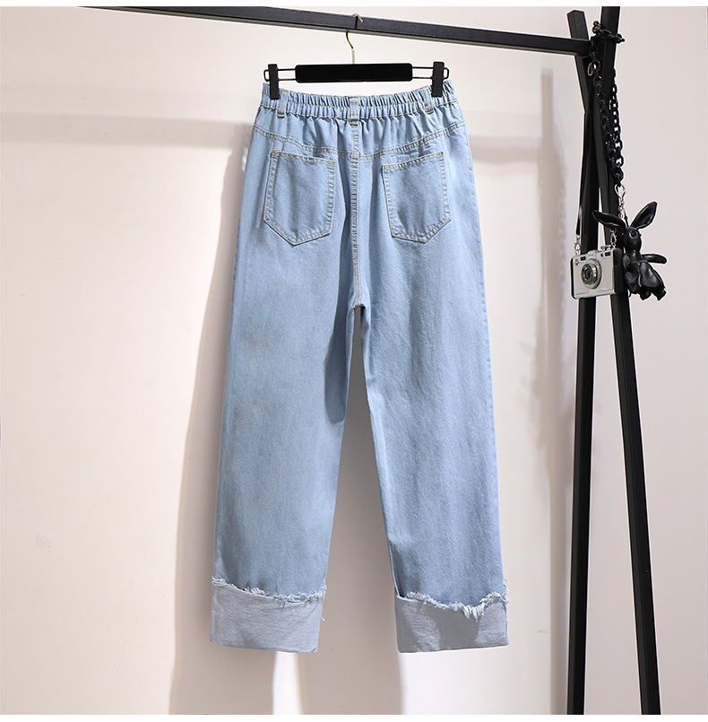 Hole letters loose and thin wide-leg denim women's pants